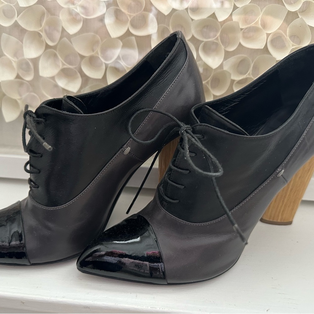 YSL Elegant Black and Gray Women's Triangle Heels